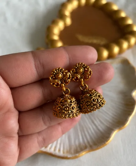 Vintage Floral Paisley Antique Gold Jhumkas